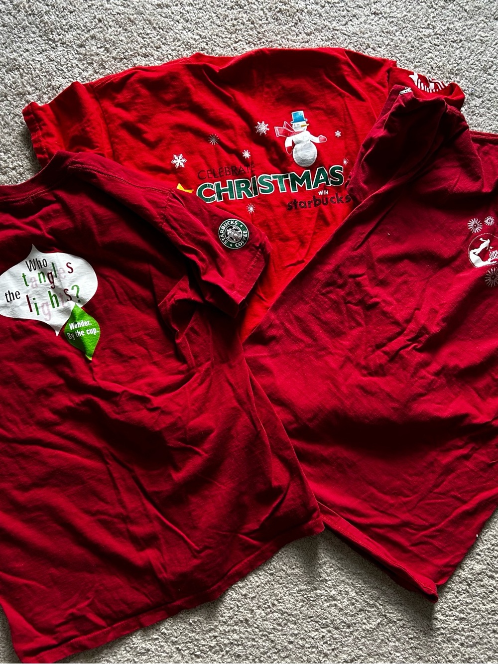 Starbucks Holiday Shirts Size Medium 3 Short Sleeve Red Shirts Men Women Coffee